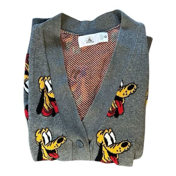 VTG Disney Pluto Cardigan Sweater Knitwear Character Graphic Gray Womens XS - Picture 9 of 9